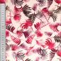 Preview: Baumwoll Popeline Blätter Pink/Anthrazit auf Natur